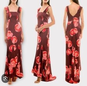 Nicole Miller Red Floral Satin Dress